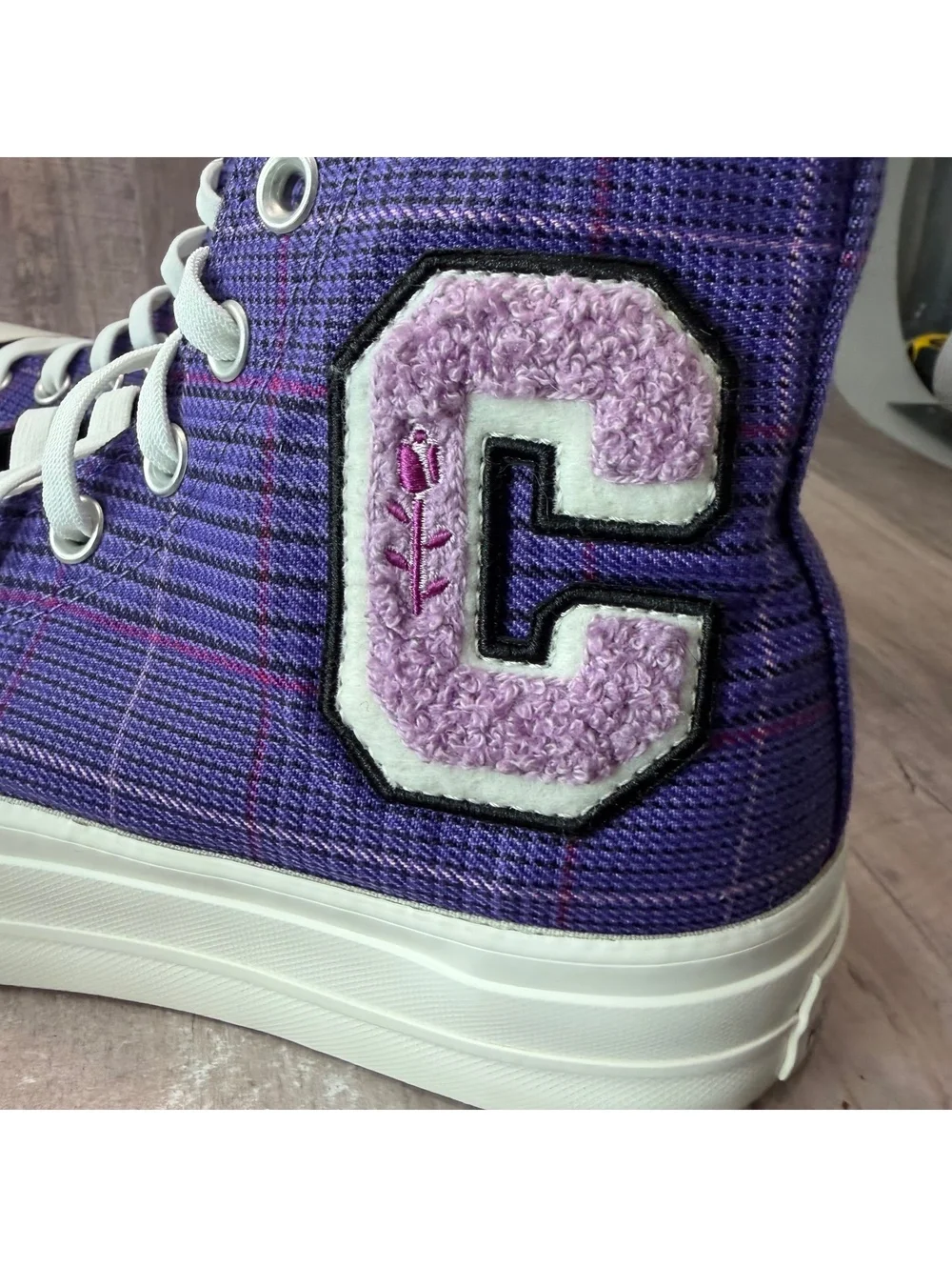Converse All Star Lift Hi Shoes Women's 7.5 Plaid Court Purple Platform Sneaker